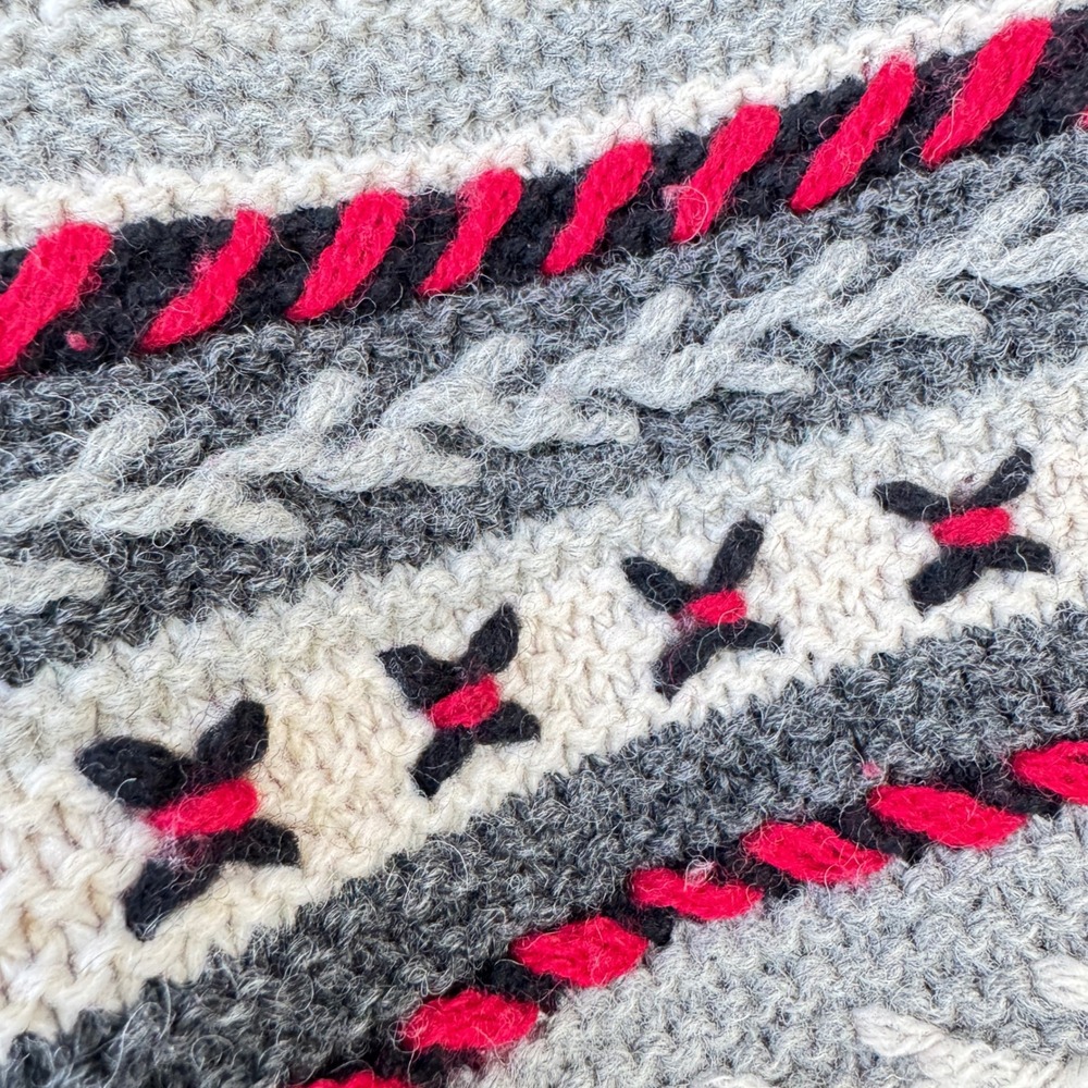 Talbots Small Hand Knit Wool Fair Isle Cardigan Sweater Gray Red Grannycore VTG - Picture 7 of 8